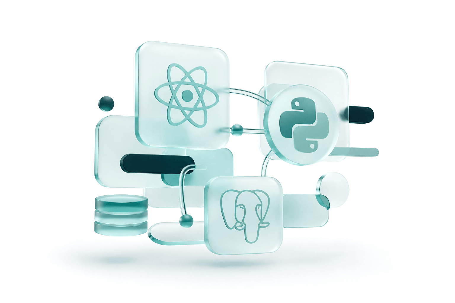 Стеклянные плитки React, Python и PostgreSQL, связанные в единую систему
